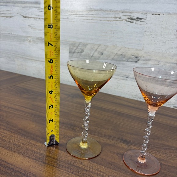 Vintage Martini Glasses Bohemian Style with Twisted Stems Mid Century Lot of Two - Picture 8 of 8
